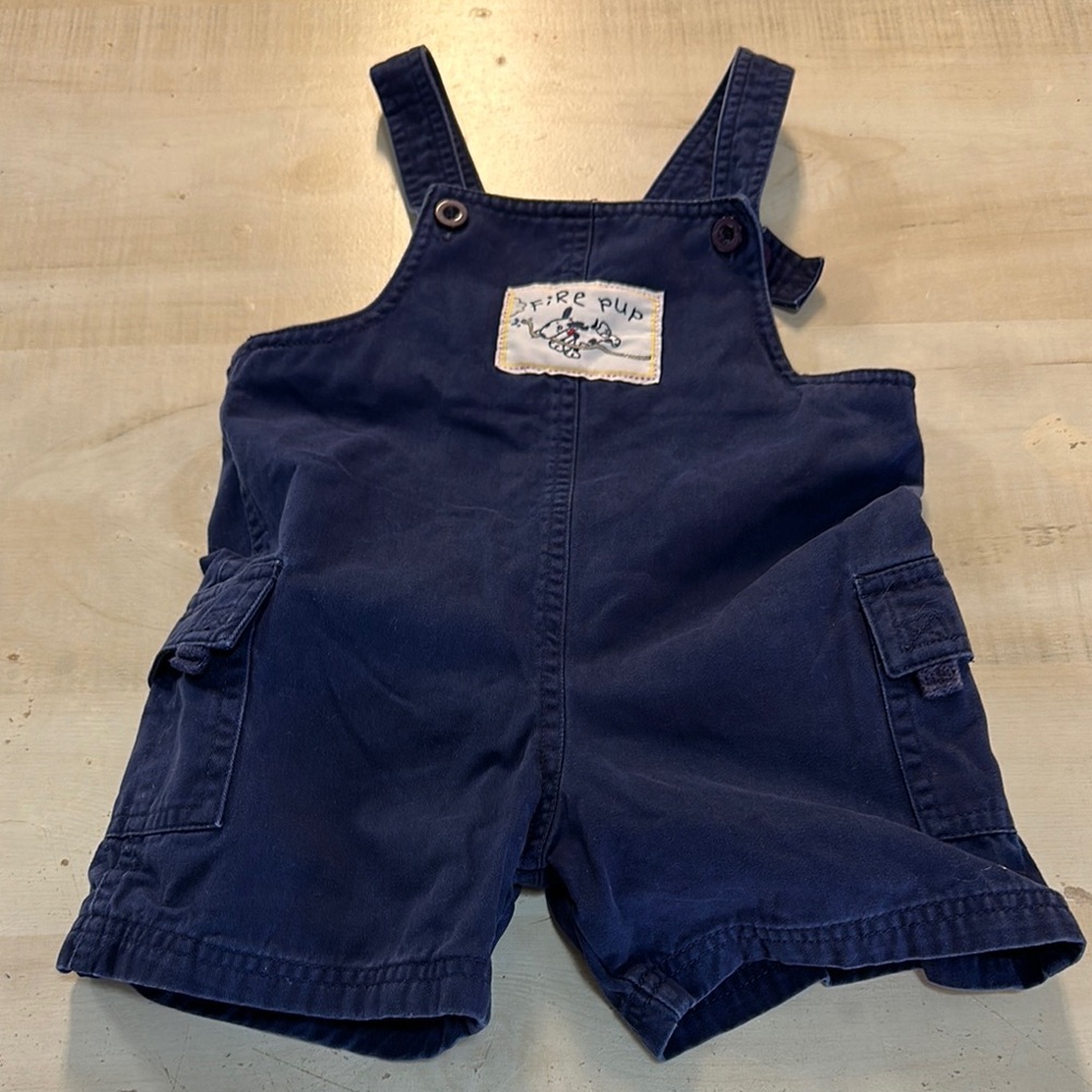 Sesame Street,Navy Blue Kids Overalls shorts cargo pockets, featuring fire pup🐾💕